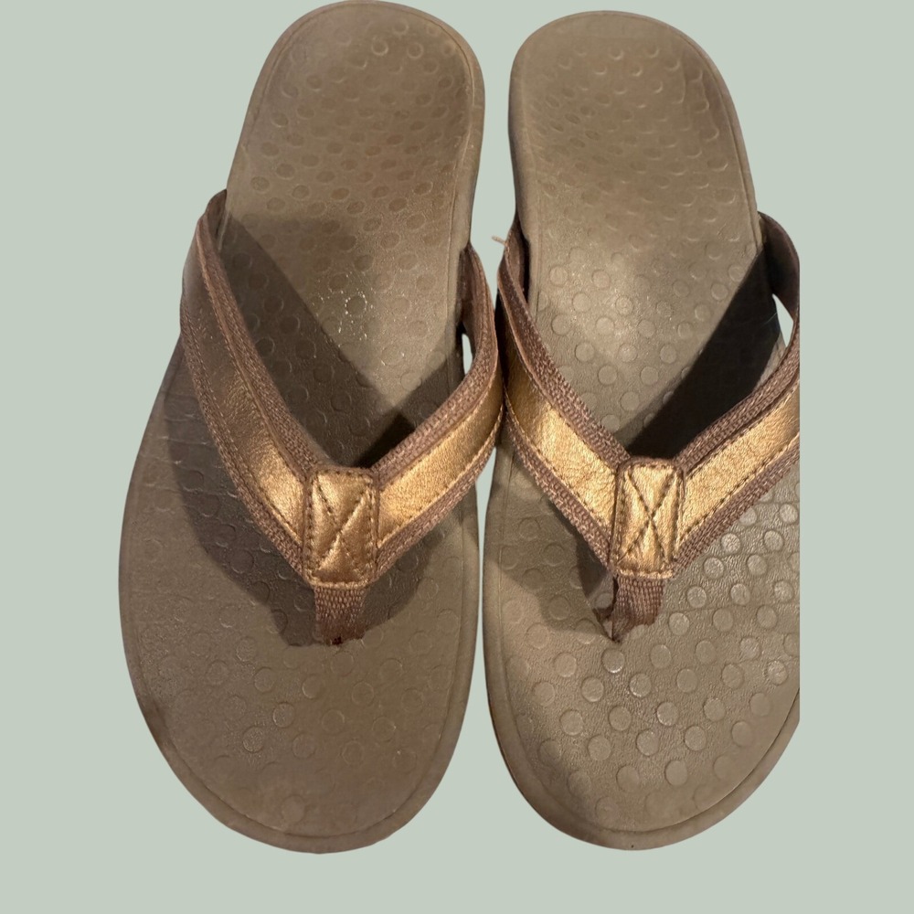 Vionic Women Bronze‎ Metallic Orthotic Flip Flop Sandals Brown Size 10